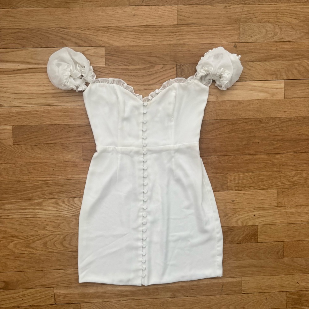 Fame & Partners White Button Front Mini Ivory Dress Designer